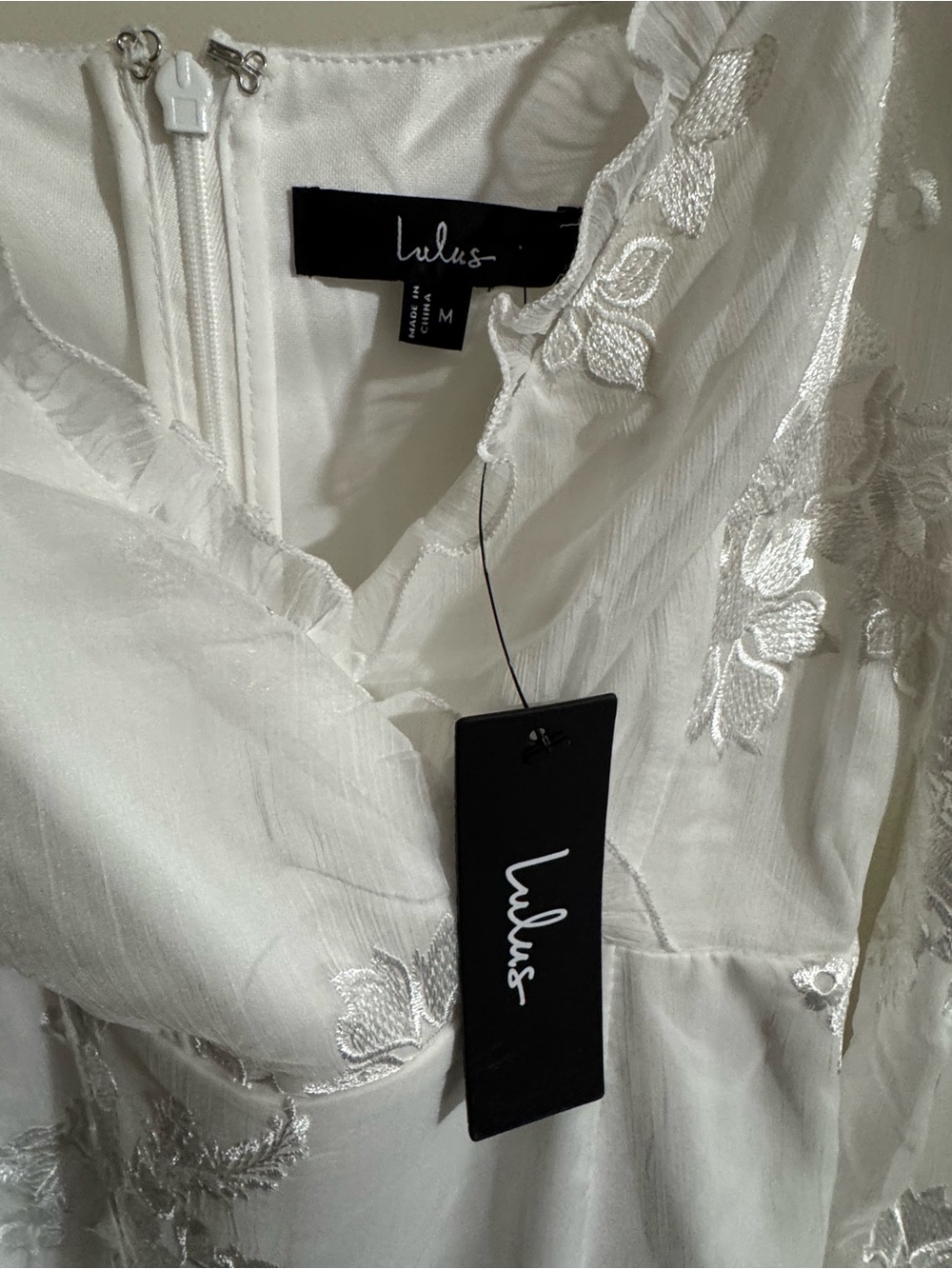 Lulu's White Embroidered Ruffle-Hem Mini Dress - Picture 5 of 5